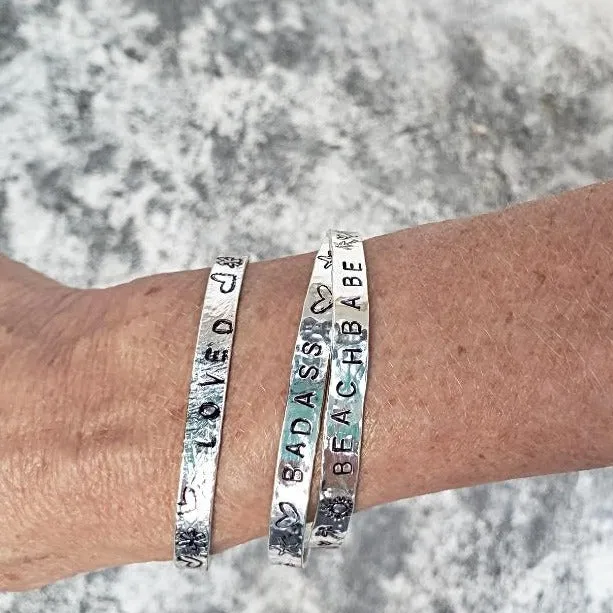 Handmade Sterling Silver Stamped Bracelet Cuff Hammered Design