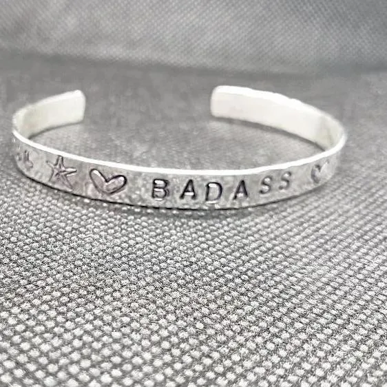 Handmade Sterling Silver Stamped Bracelet Cuff Hammered Design