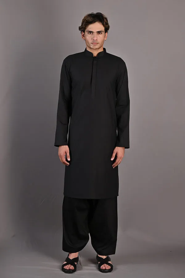 Haruka - Black Abstract Embroidered Nehru Jacket with Kurta Set