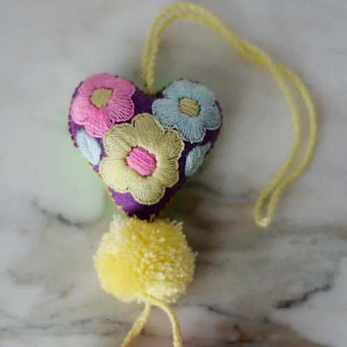 Heart - Small - Mexican Heart Embroidered Felt Ornament Decoration with Tassels