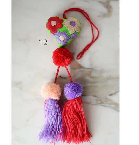 Heart - Small - Mexican Heart Embroidered Felt Ornament Decoration with Tassels