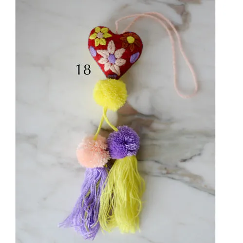 Heart - Small - Mexican Heart Embroidered Felt Ornament Decoration with Tassels