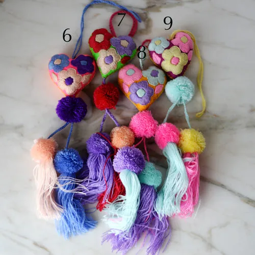 Heart - Small - Mexican Heart Embroidered Felt Ornament Decoration with Tassels