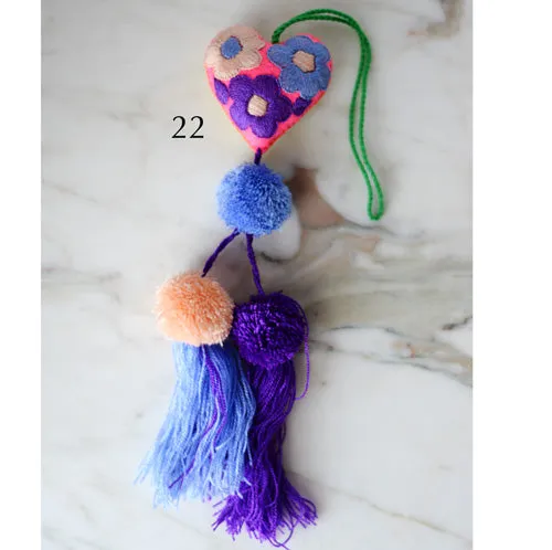 Heart - Small - Mexican Heart Embroidered Felt Ornament Decoration with Tassels
