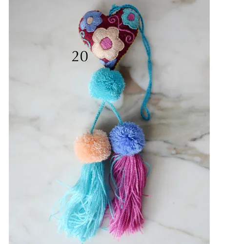 Heart - Small - Mexican Heart Embroidered Felt Ornament Decoration with Tassels