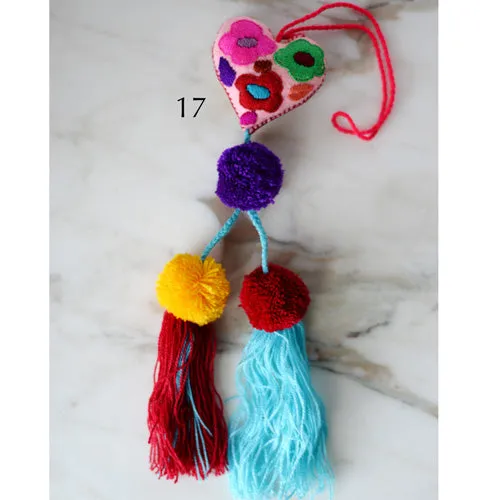 Heart - Small - Mexican Heart Embroidered Felt Ornament Decoration with Tassels