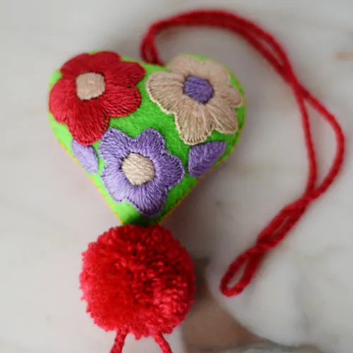Heart - Small - Mexican Heart Embroidered Felt Ornament Decoration with Tassels