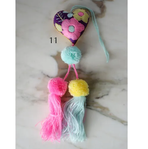 Heart - Small - Mexican Heart Embroidered Felt Ornament Decoration with Tassels