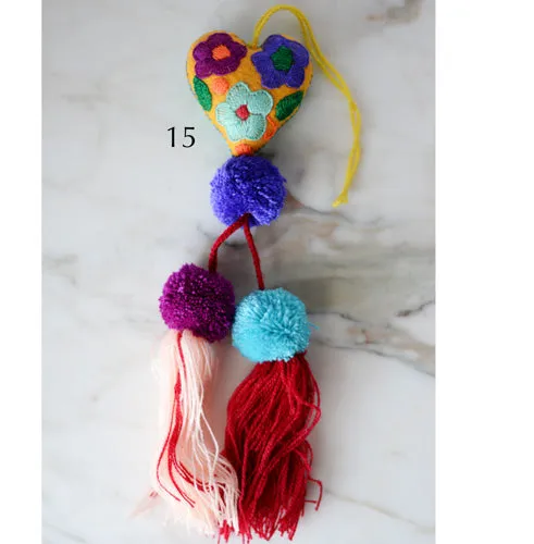 Heart - Small - Mexican Heart Embroidered Felt Ornament Decoration with Tassels