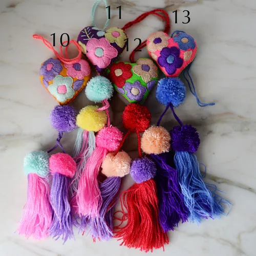 Heart - Small - Mexican Heart Embroidered Felt Ornament Decoration with Tassels