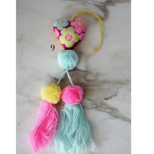 Heart - Small - Mexican Heart Embroidered Felt Ornament Decoration with Tassels