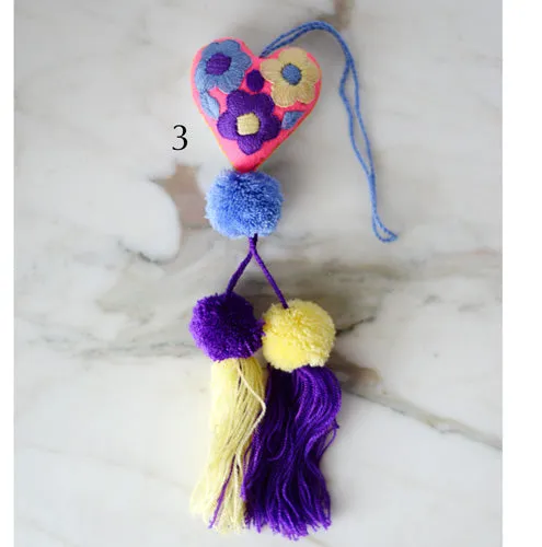 Heart - Small - Mexican Heart Embroidered Felt Ornament Decoration with Tassels