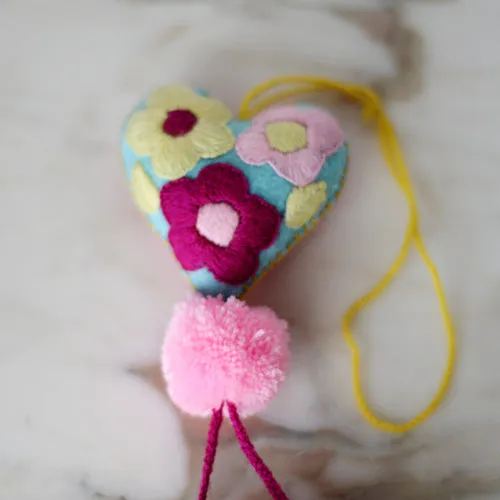 Heart - Small - Mexican Heart Embroidered Felt Ornament Decoration with Tassels