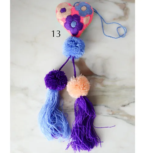 Heart - Small - Mexican Heart Embroidered Felt Ornament Decoration with Tassels