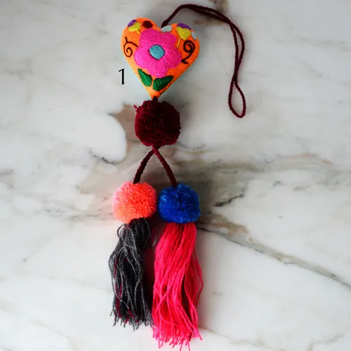 Heart - Small - Mexican Heart Embroidered Felt Ornament Decoration with Tassels
