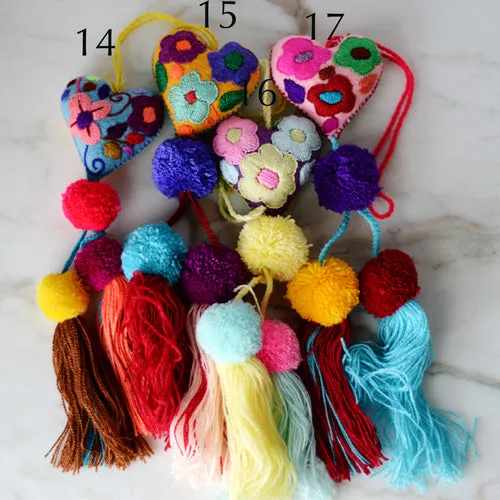 Heart - Small - Mexican Heart Embroidered Felt Ornament Decoration with Tassels