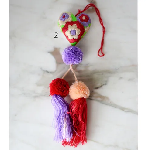 Heart - Small - Mexican Heart Embroidered Felt Ornament Decoration with Tassels