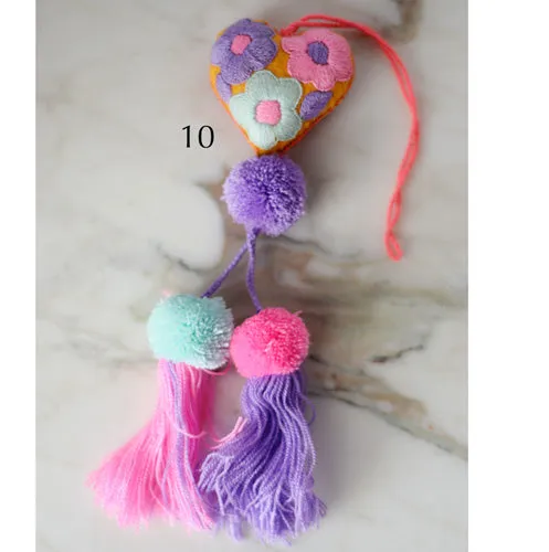 Heart - Small - Mexican Heart Embroidered Felt Ornament Decoration with Tassels