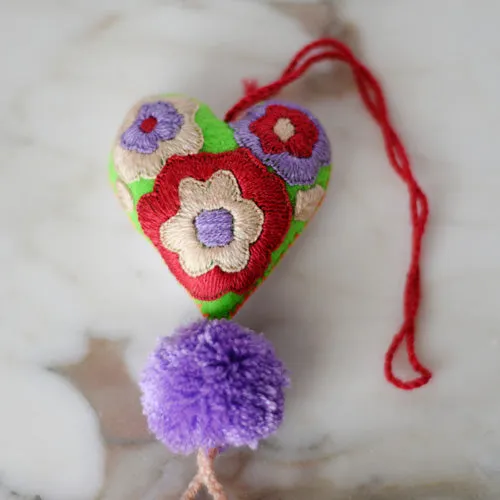 Heart - Small - Mexican Heart Embroidered Felt Ornament Decoration with Tassels