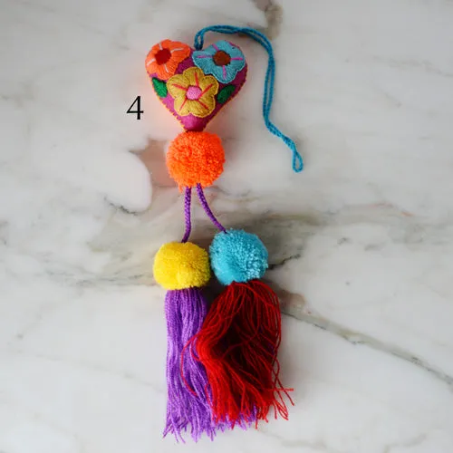 Heart - Small - Mexican Heart Embroidered Felt Ornament Decoration with Tassels