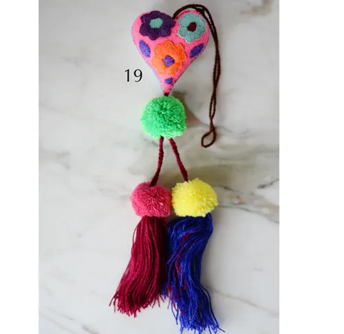 Heart - Small - Mexican Heart Embroidered Felt Ornament Decoration with Tassels