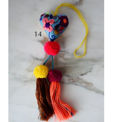 Heart - Small - Mexican Heart Embroidered Felt Ornament Decoration with Tassels