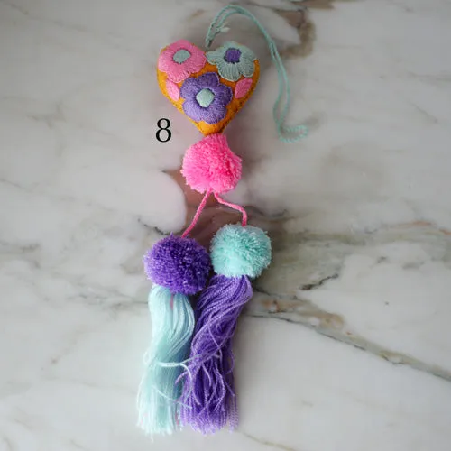 Heart - Small - Mexican Heart Embroidered Felt Ornament Decoration with Tassels