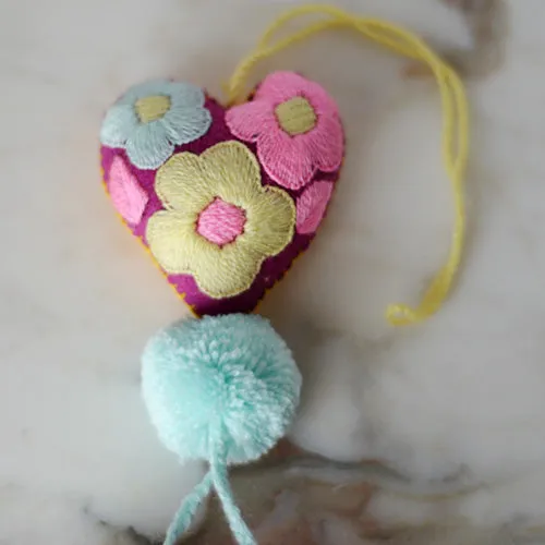 Heart - Small - Mexican Heart Embroidered Felt Ornament Decoration with Tassels