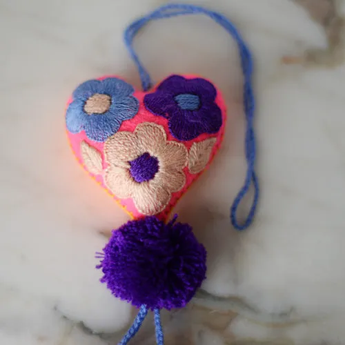 Heart - Small - Mexican Heart Embroidered Felt Ornament Decoration with Tassels