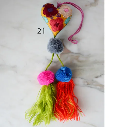 Heart - Small - Mexican Heart Embroidered Felt Ornament Decoration with Tassels