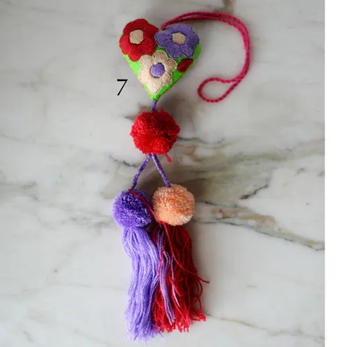 Heart - Small - Mexican Heart Embroidered Felt Ornament Decoration with Tassels