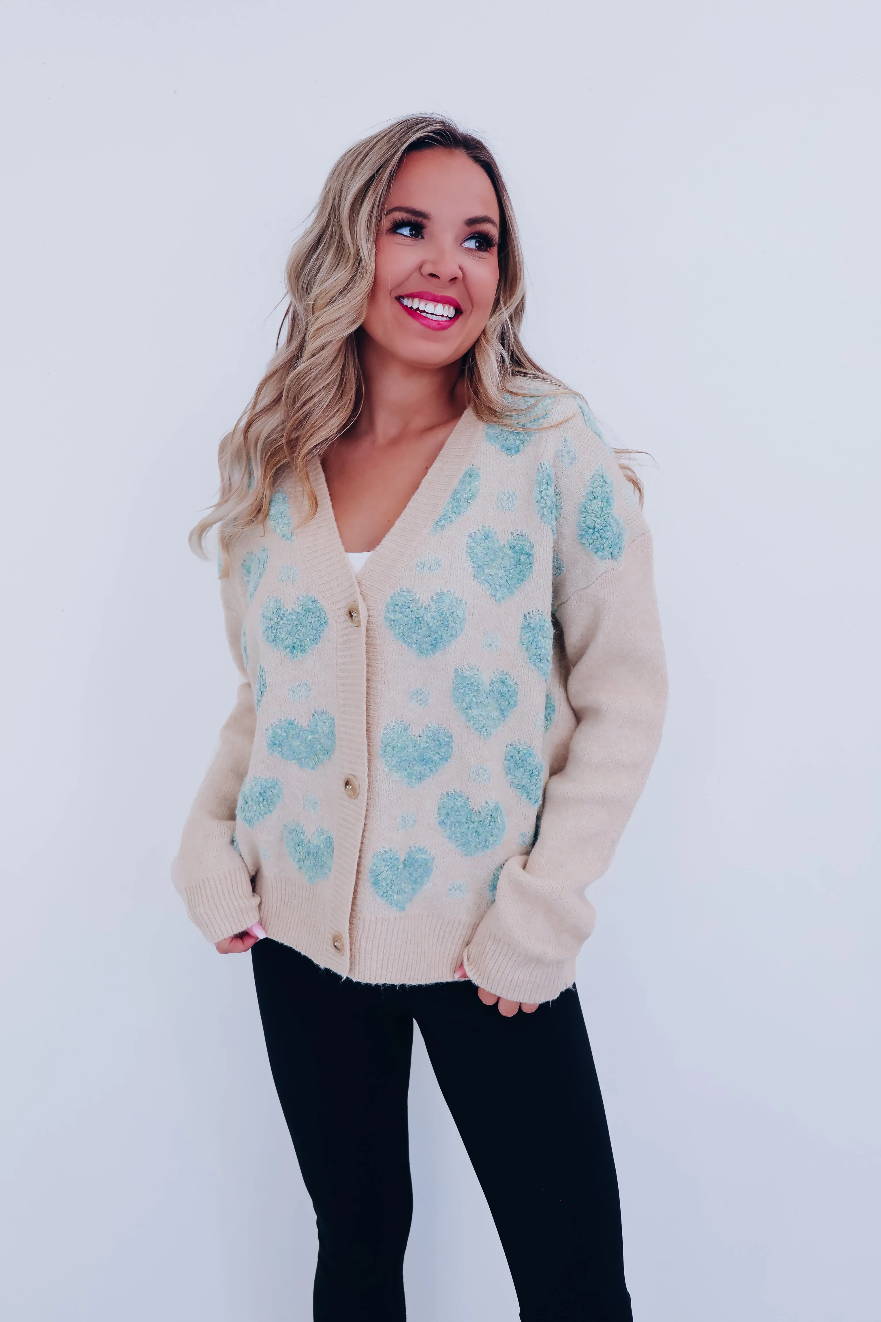 Heart's Desire Button Front Knit Cardigan - Light Blue