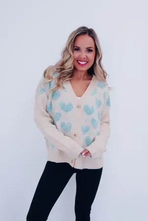 Heart's Desire Button Front Knit Cardigan - Light Blue