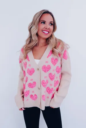 Heart's Desire Button Front Knit Cardigan - Pink