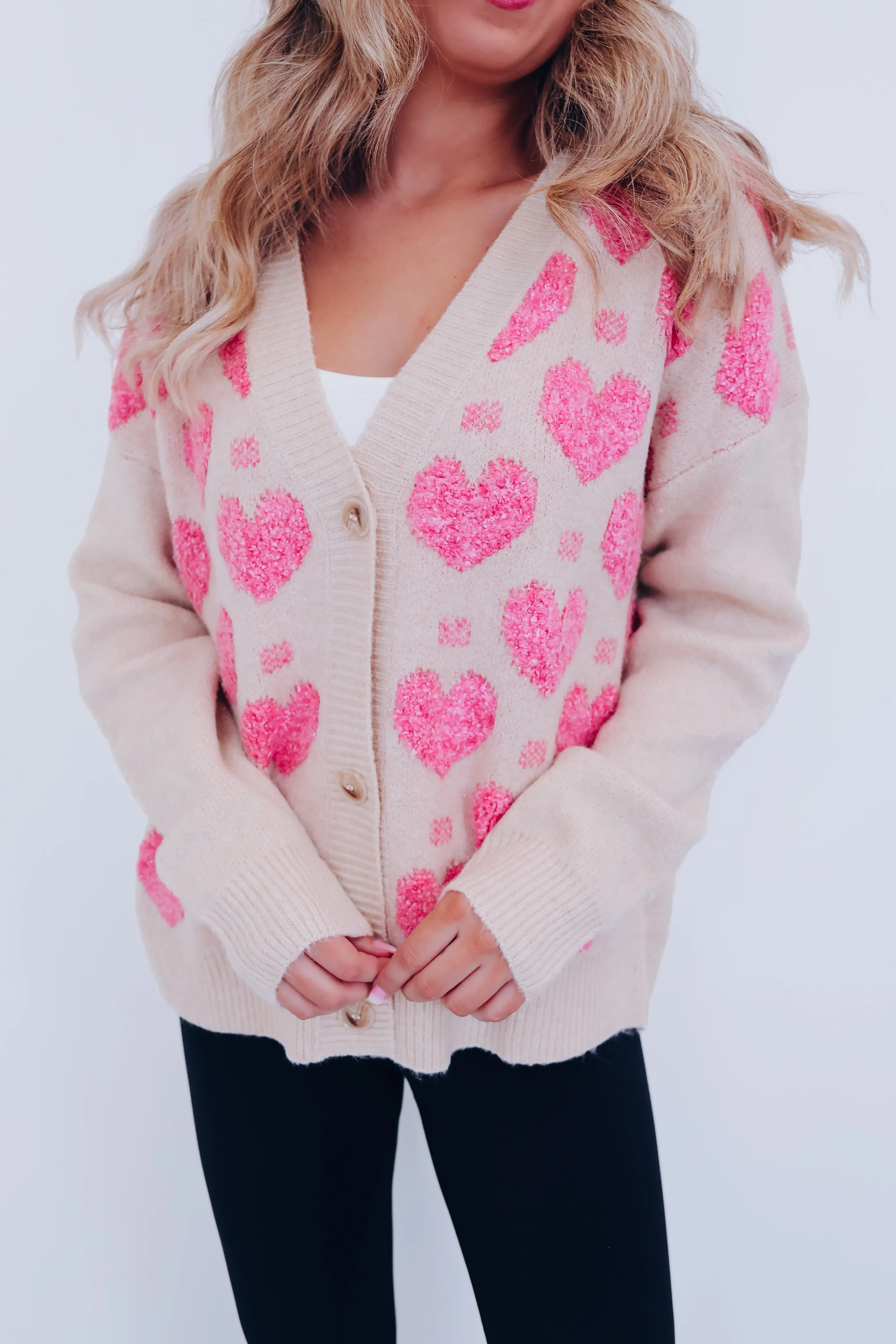 Heart's Desire Button Front Knit Cardigan - Pink