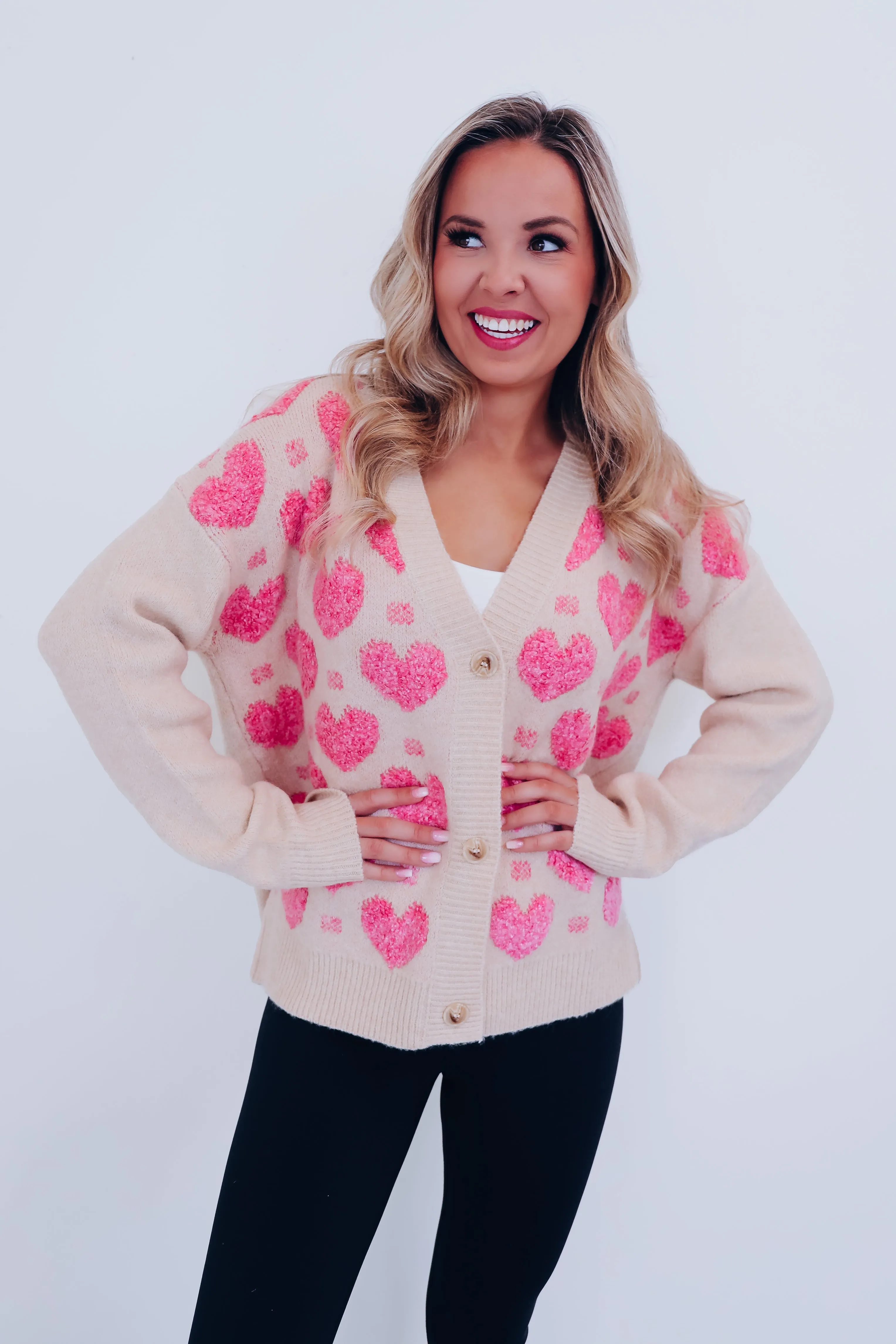 Heart's Desire Button Front Knit Cardigan - Pink