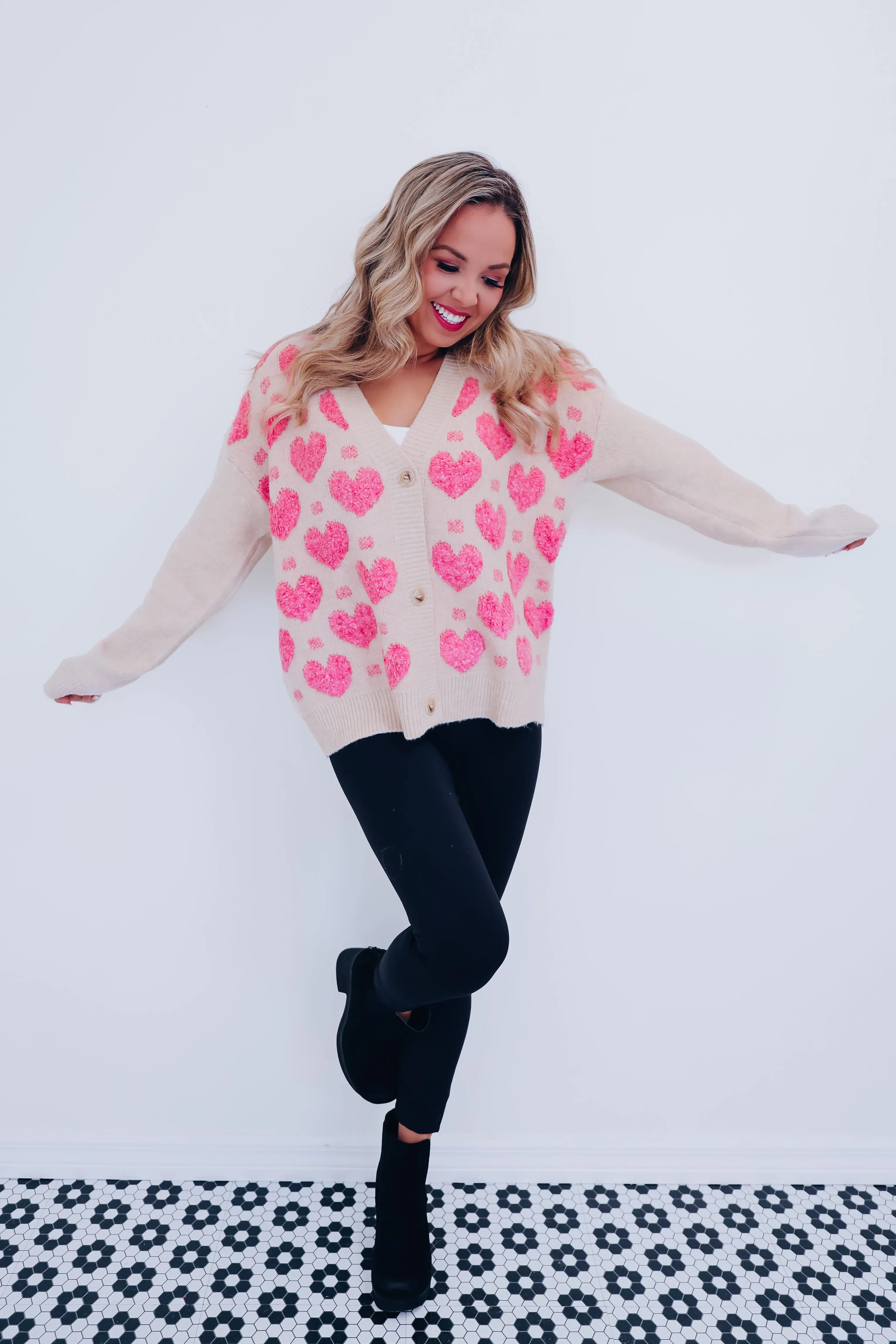 Heart's Desire Button Front Knit Cardigan - Pink
