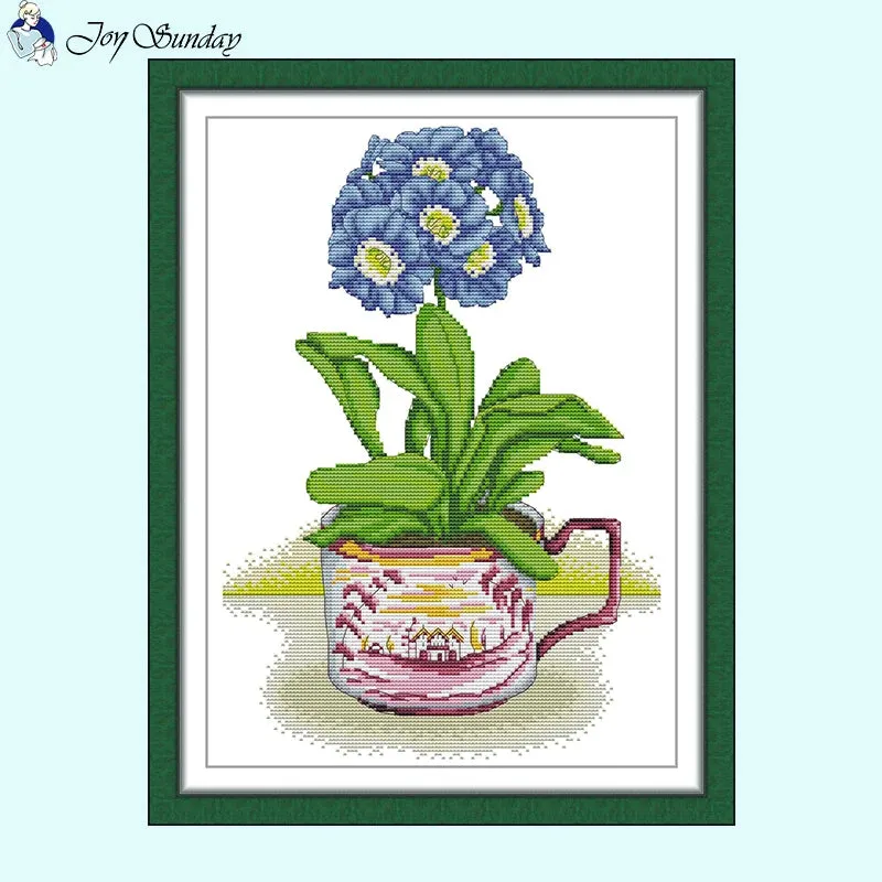 Hydrangea in a Mug of Joy -  Joy Sunday Cross Stitch