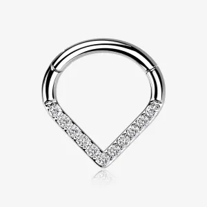 Implant Grade Titanium Chevron Sparkle Lined Seamless Clicker Hoop Ring