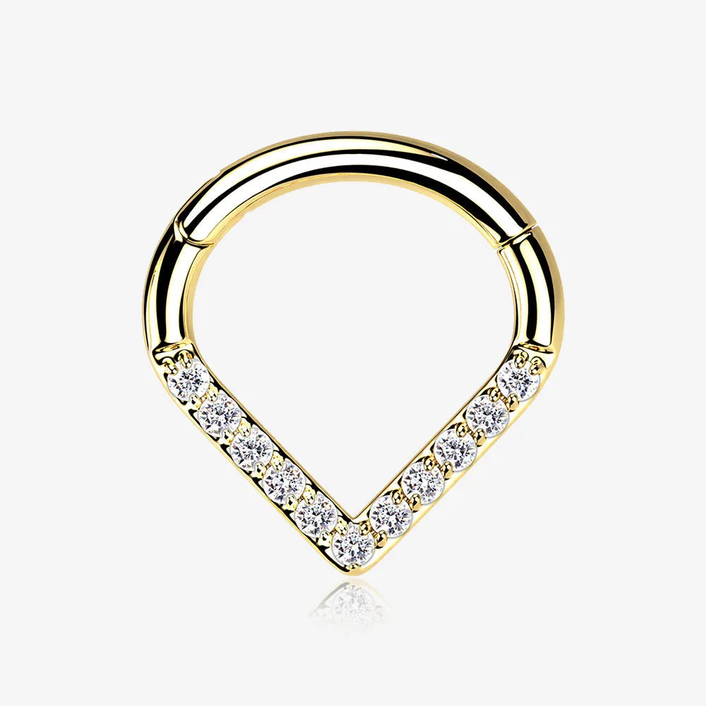 Implant Grade Titanium Golden Chevron Sparkle Lined Seamless Clicker Hoop Ring