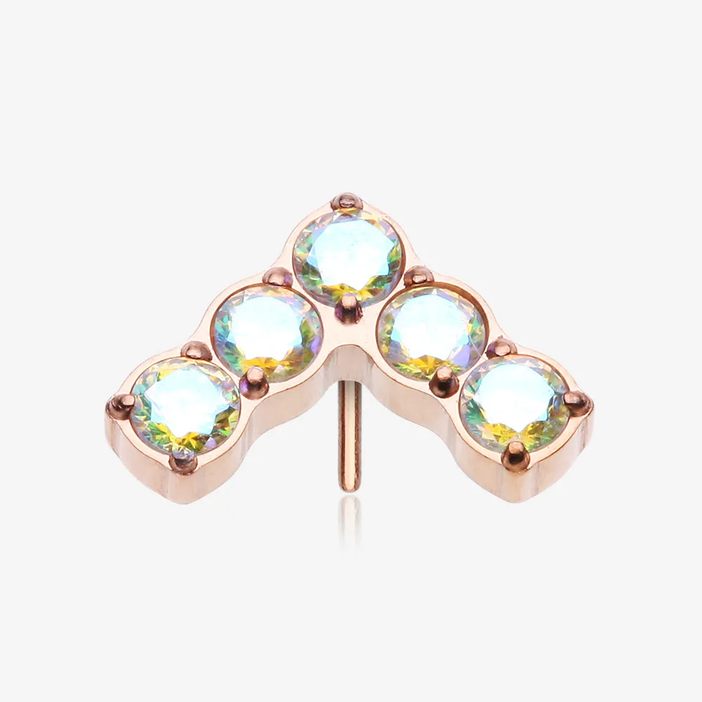 Implant Grade Titanium OneFit Threadless Rose Gold Multi-Gem Chevron Top Part
