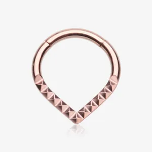Implant Grade Titanium Rose Gold Pyramid Studded Chevron Seamless Clicker Hoop Ring