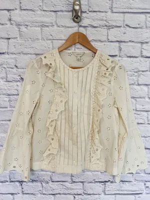 J. CREW Eyelet Ivory Top G8370 Size 4 Petite Botton Up Blouse Western Boho