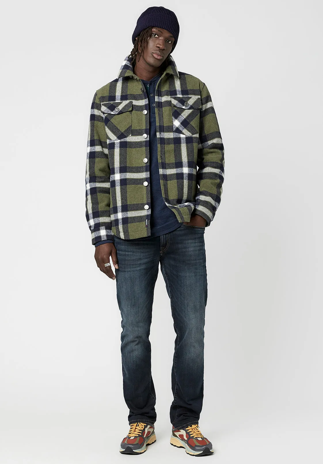 Japuy Men's Plaid Shacket in Green - BM23653