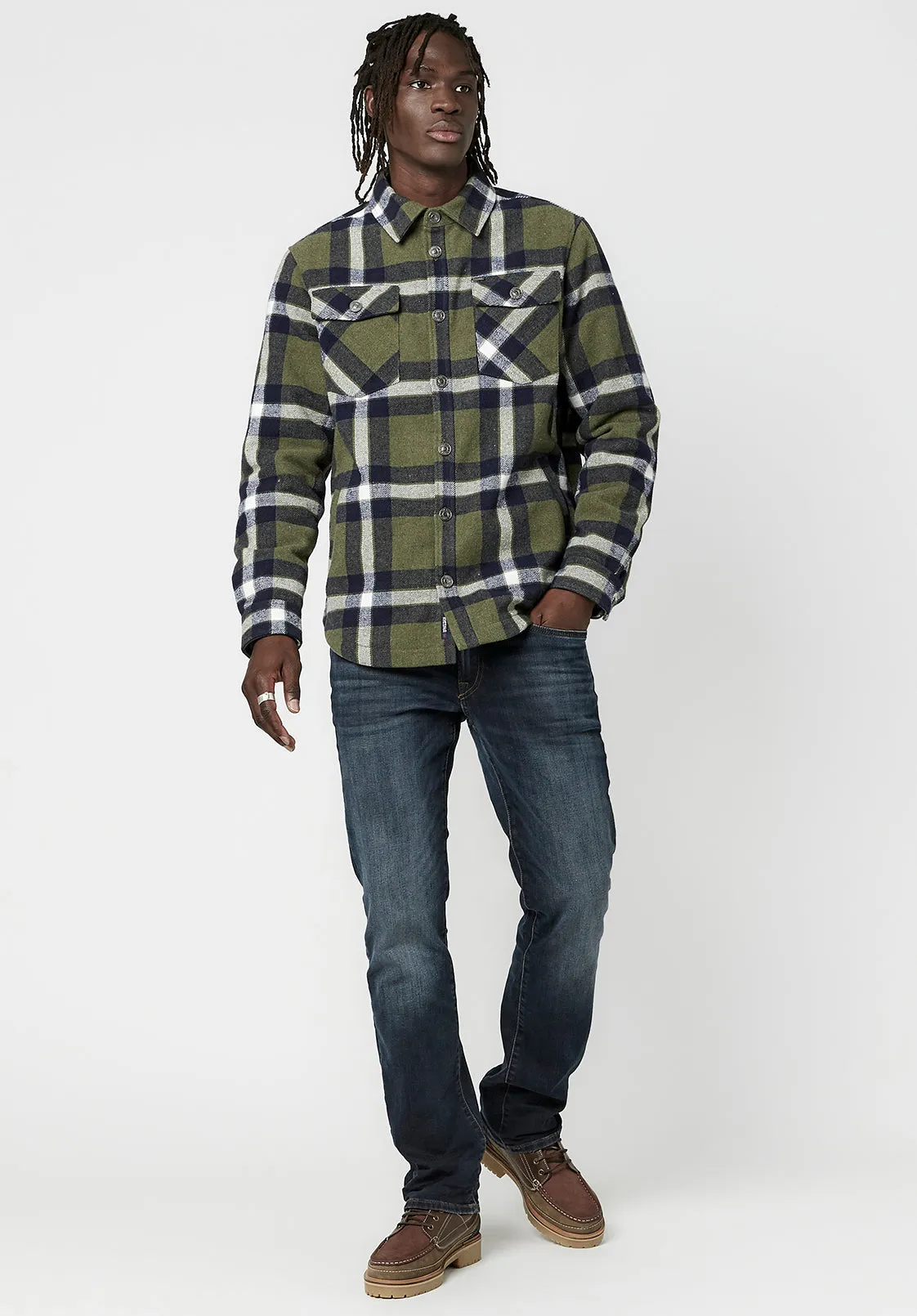 Japuy Men's Plaid Shacket in Green - BM23653