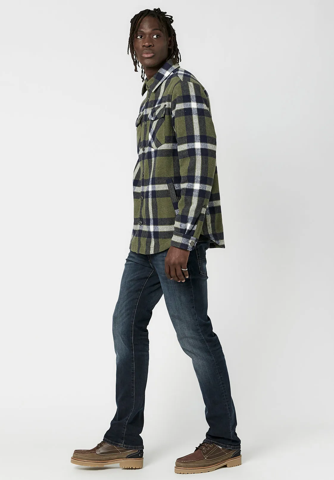 Japuy Men's Plaid Shacket in Green - BM23653