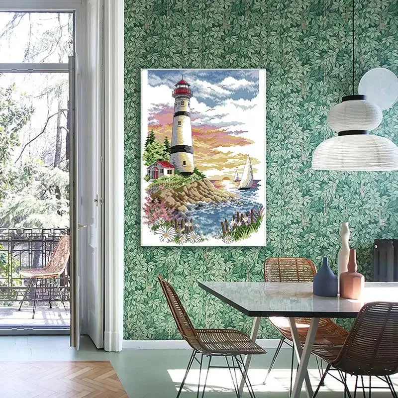 Joy Sunday Lighthouse Scenery Pattern Cross Stitch