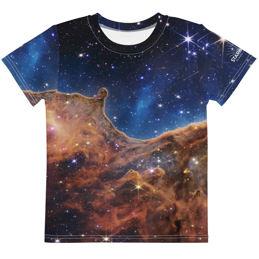 JWST Cosmic Cliffs Carina Nebula Kids T-Shirt (Toddler–Teen)