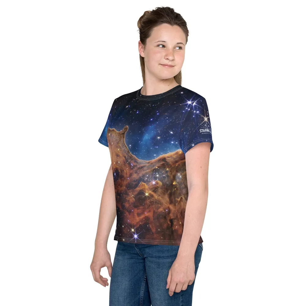 JWST Cosmic Cliffs Carina Nebula Kids T-Shirt (Toddler–Teen)