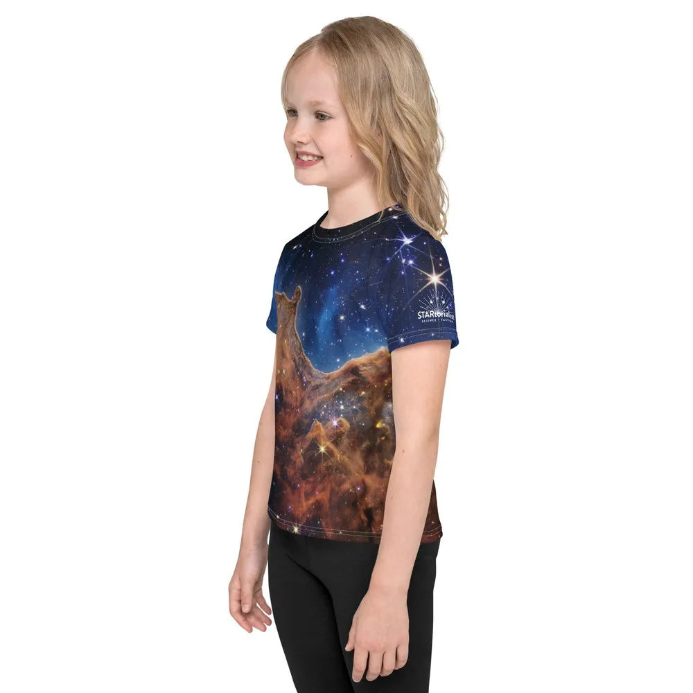 JWST Cosmic Cliffs Carina Nebula Kids T-Shirt (Toddler–Teen)